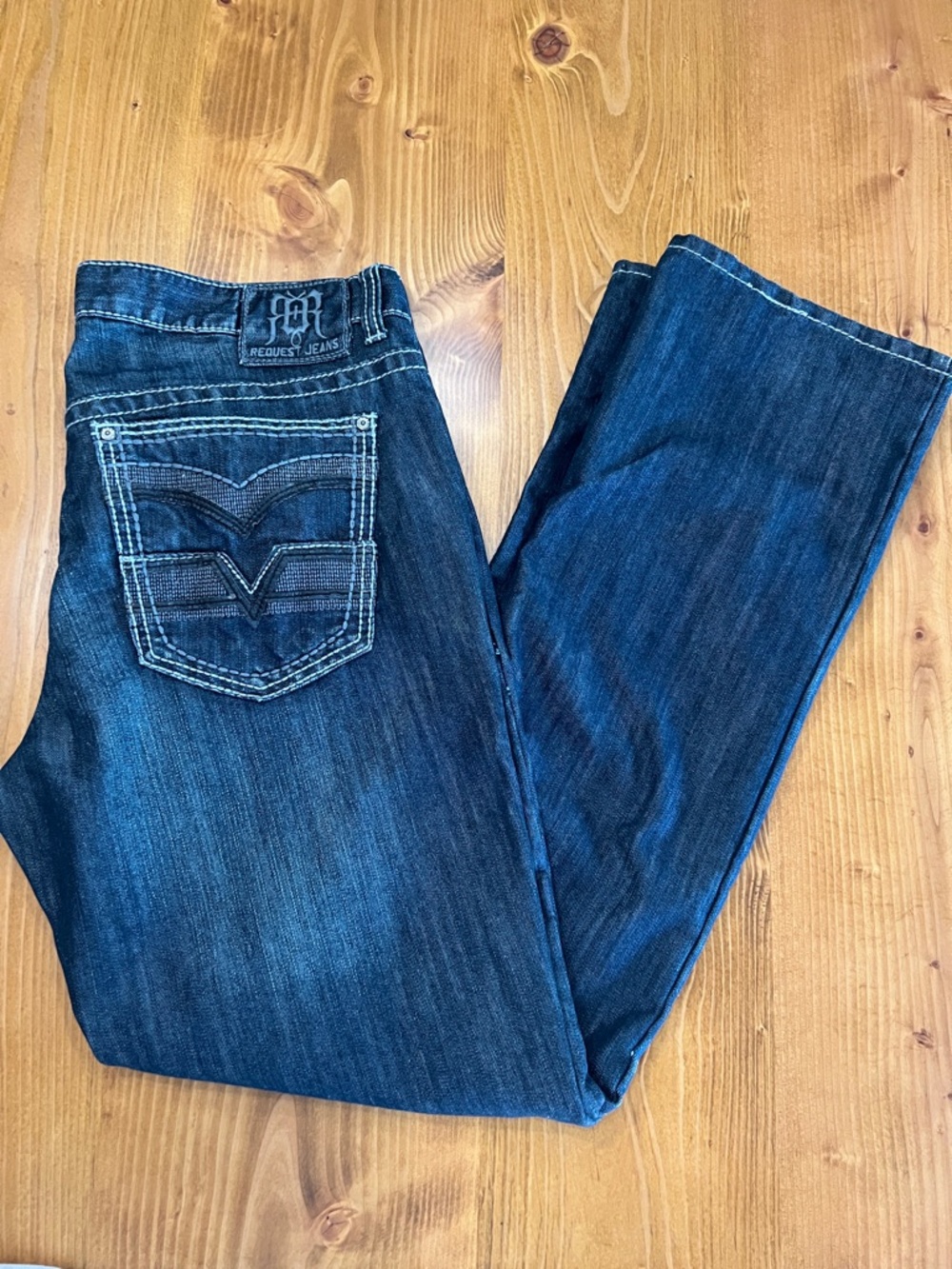 Request Jeans Y2K Dark Wash Straight Leg Jeans Contrast Stitch Men’s 34x32